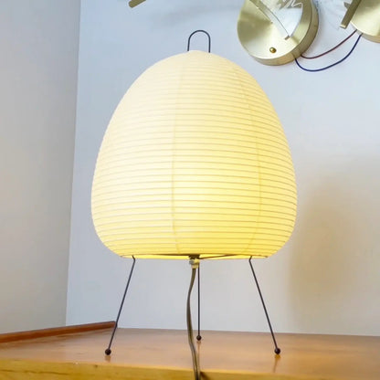 Japanese Paper Lantern Table Lamp Minimalist with Rice Paper Shade and Tripod Stand