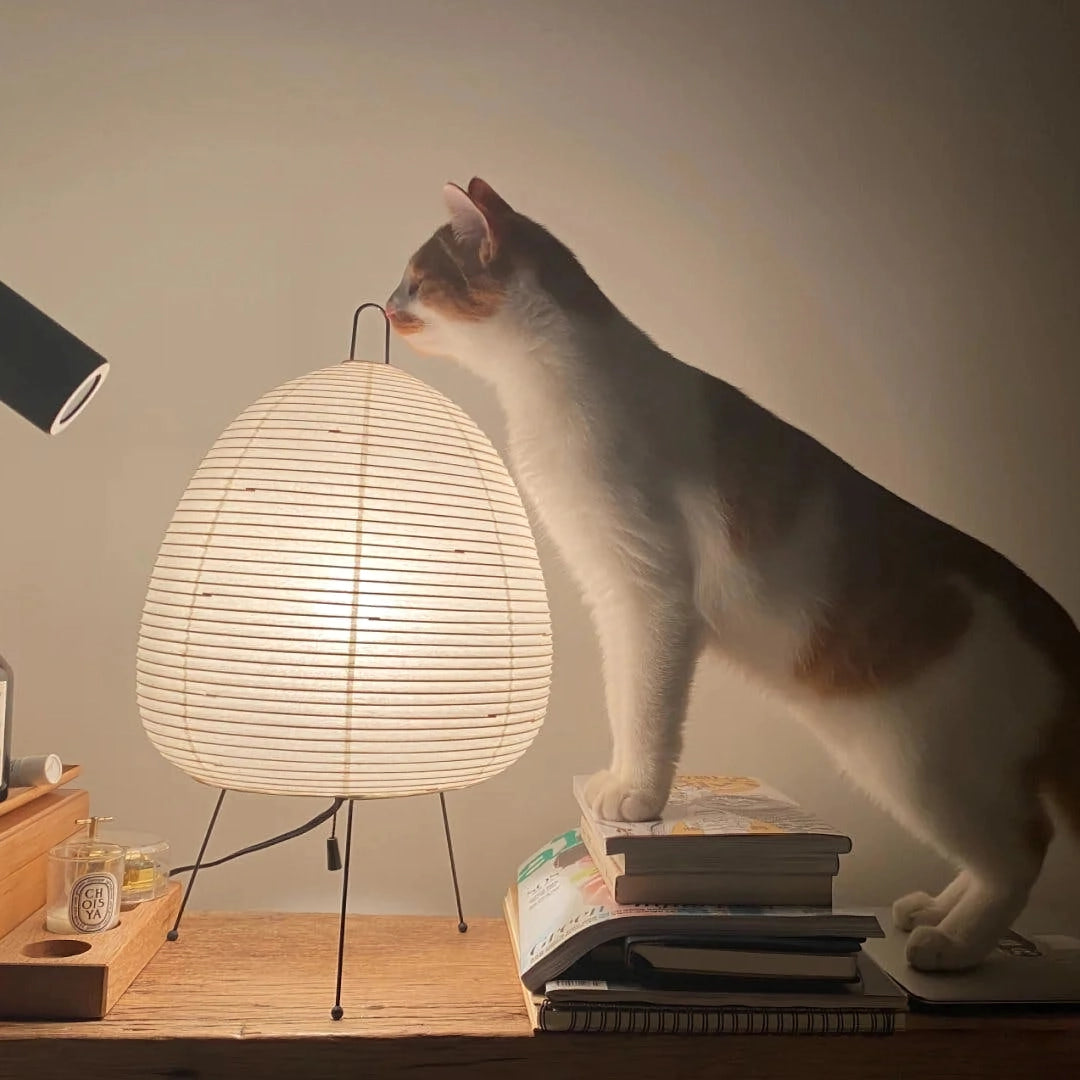 Japanese Paper Lantern Table Lamp Minimalist with Rice Paper Shade and Tripod Stand