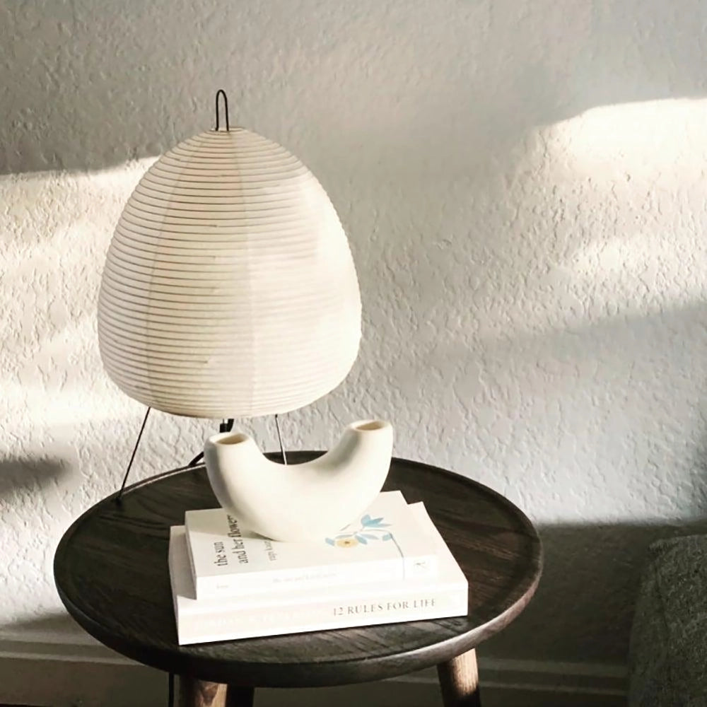 Japanese Paper Lantern Table Lamp Minimalist with Rice Paper Shade and Tripod Stand