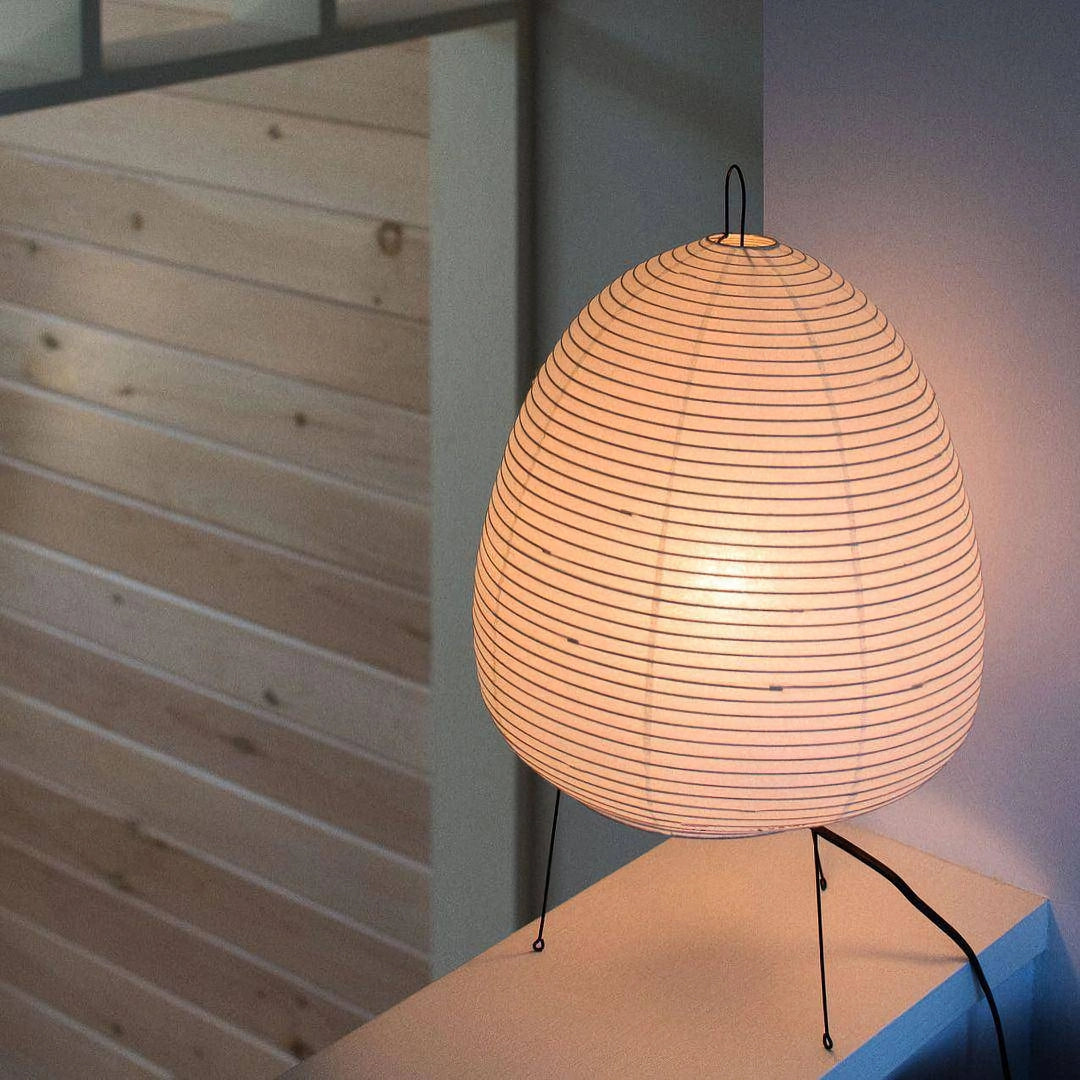 Japanese Paper Lantern Table Lamp Minimalist with Rice Paper Shade and Tripod Stand