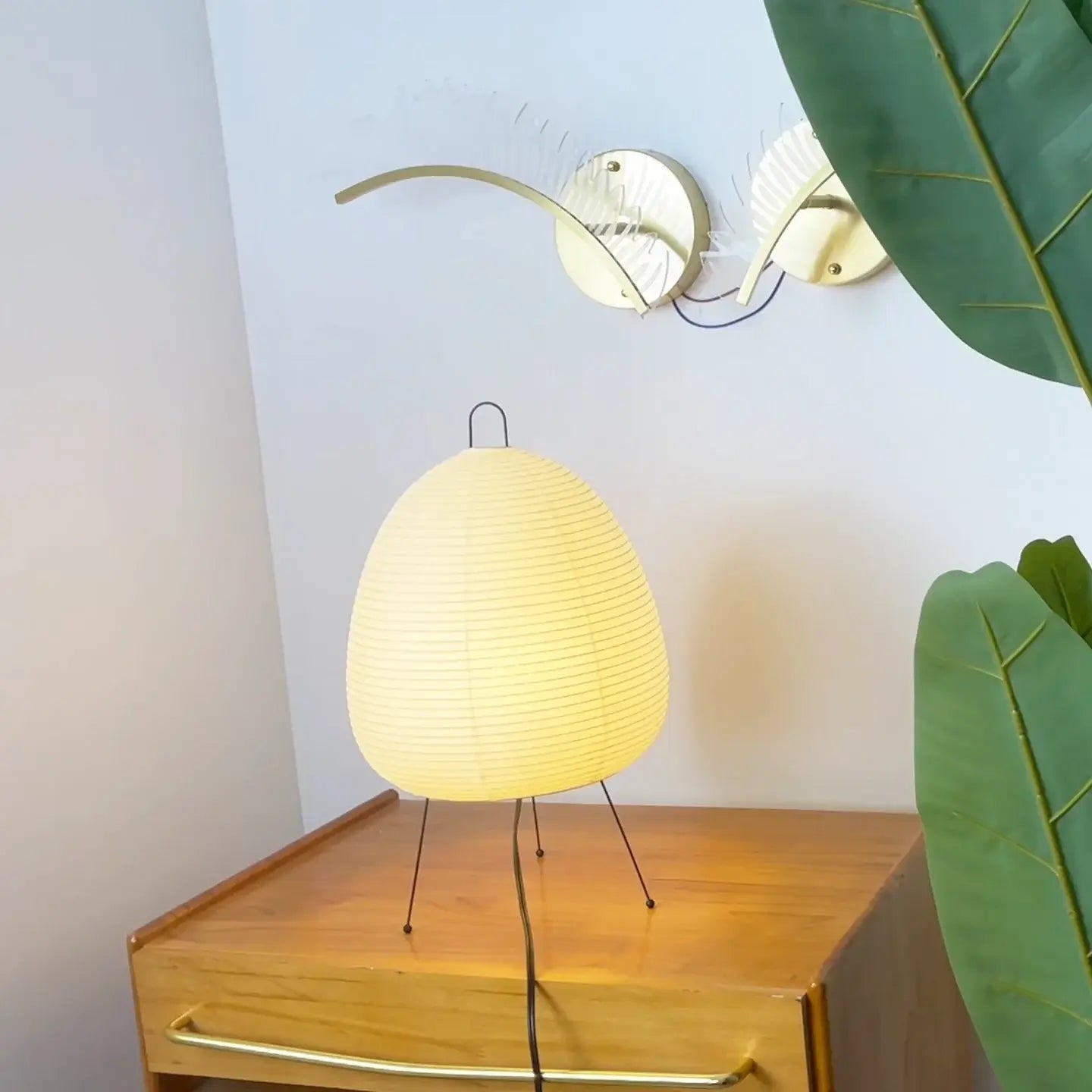Japanese Paper Lantern Table Lamp Minimalist with Rice Paper Shade and Tripod Stand