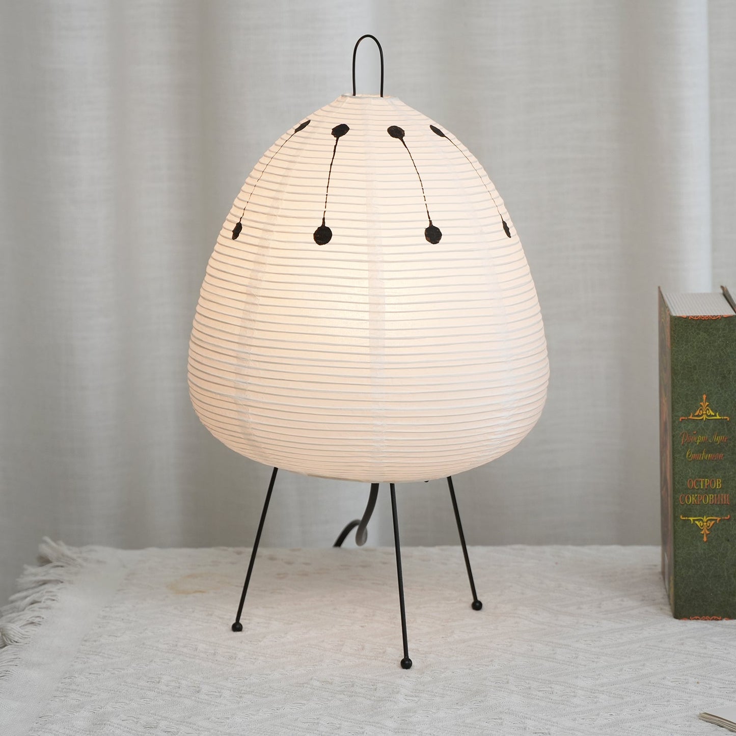 Japanese Paper Lantern Table Lamp Minimalist with Rice Paper Shade and Tripod Stand