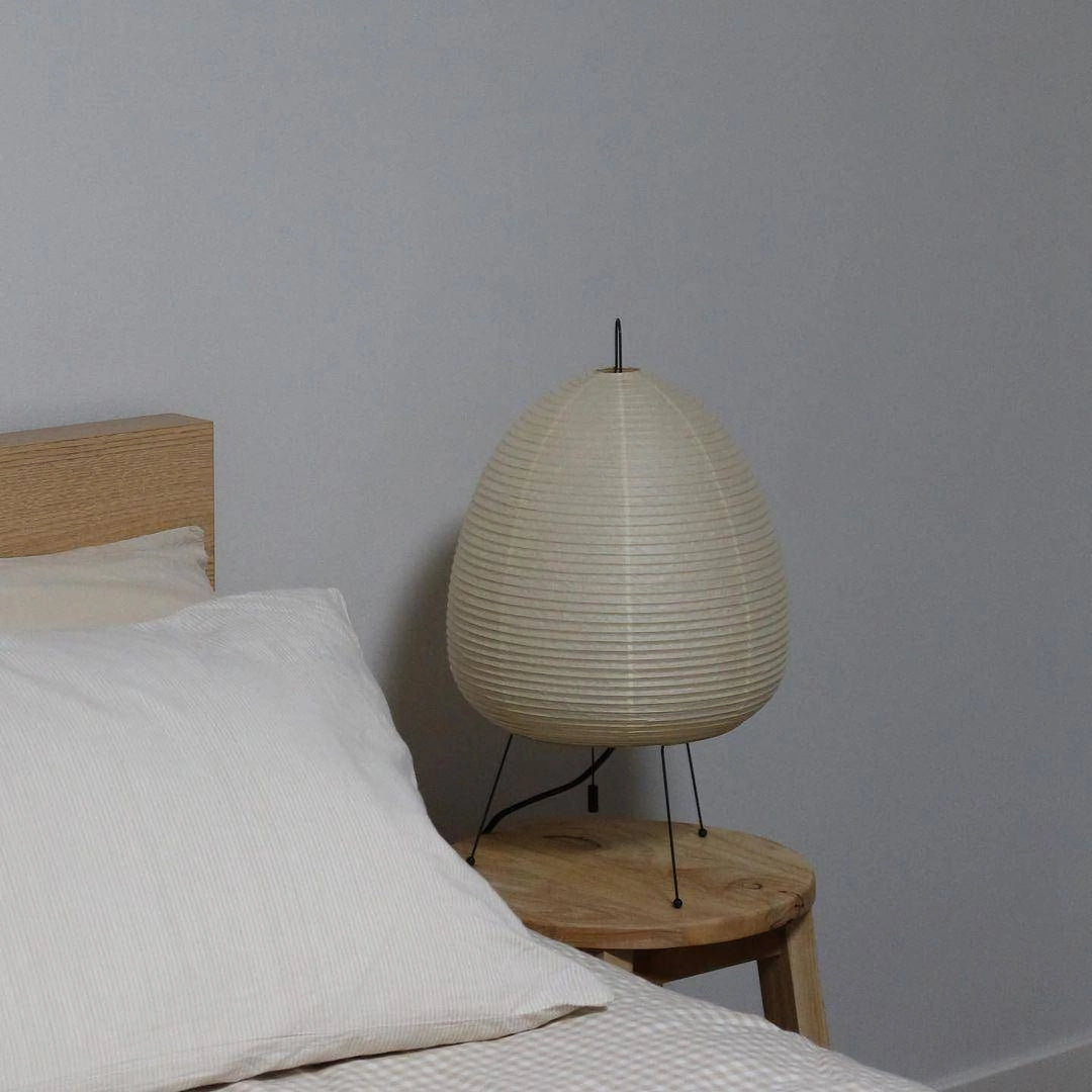 Japanese Paper Lantern Table Lamp Minimalist with Rice Paper Shade and Tripod Stand