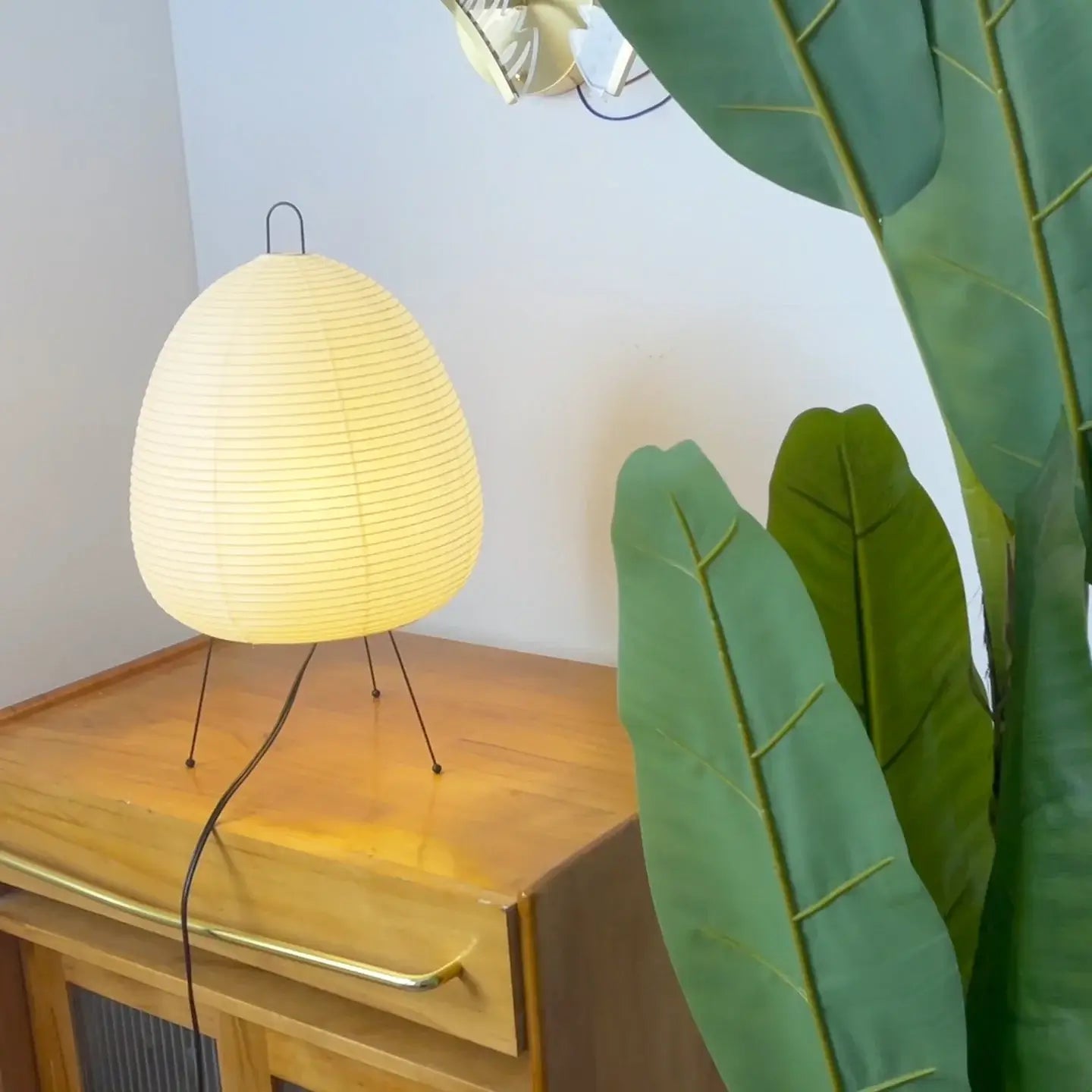 Japanese Paper Lantern Table Lamp Minimalist with Rice Paper Shade and Tripod Stand