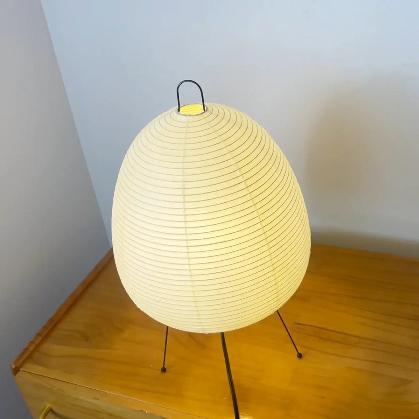 Japanese Paper Lantern Table Lamp Minimalist with Rice Paper Shade and Tripod Stand
