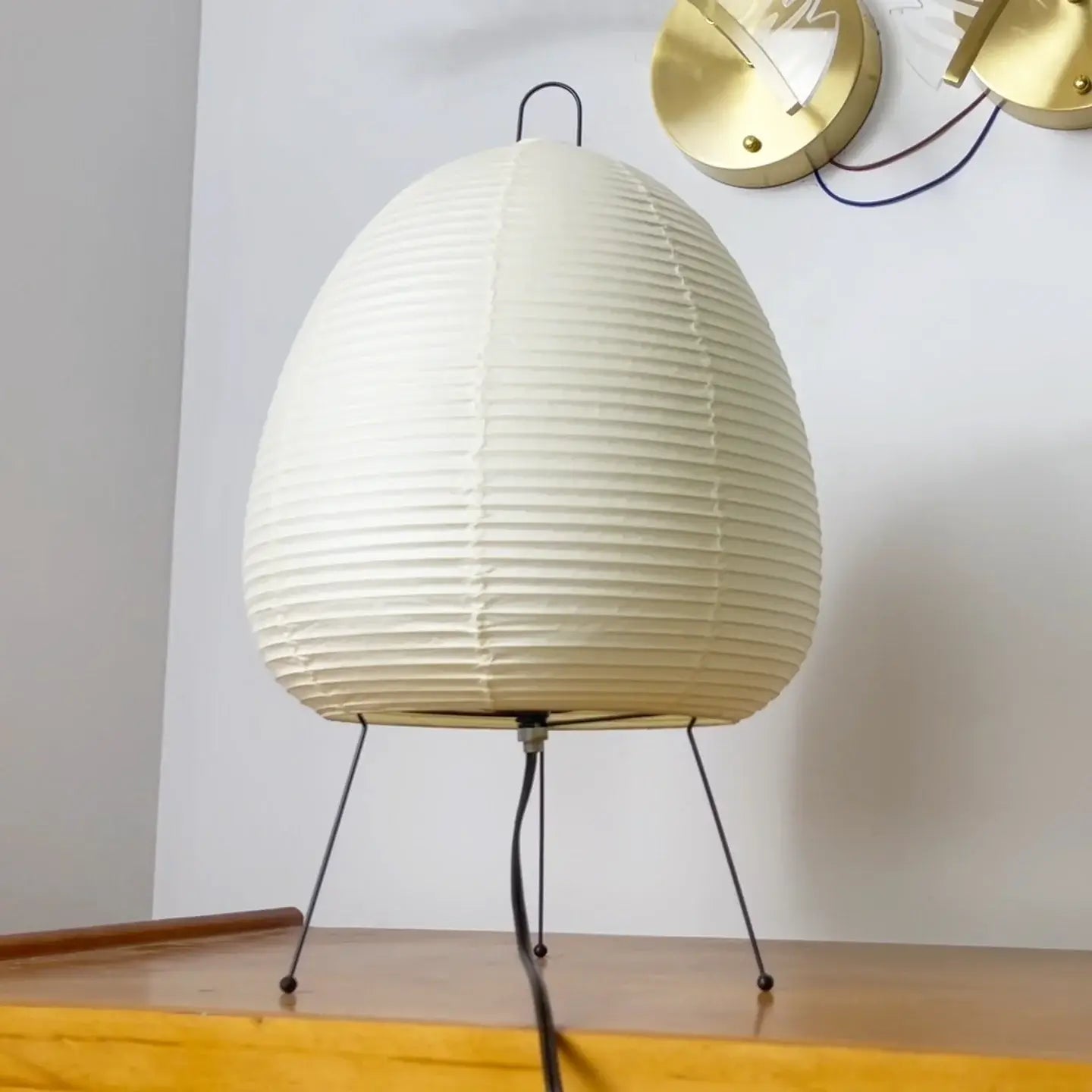 Japanese Paper Lantern Table Lamp Minimalist with Rice Paper Shade and Tripod Stand