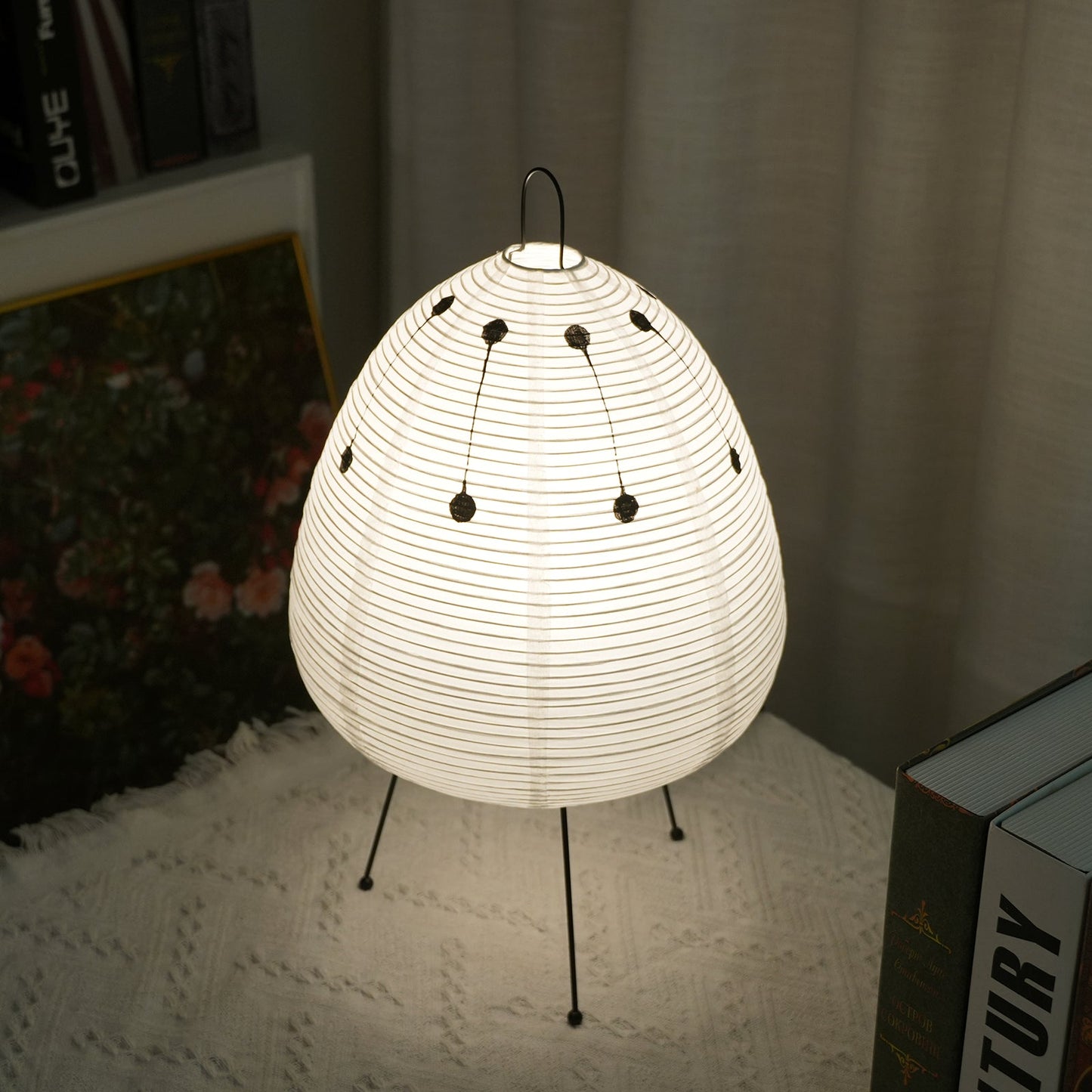 Japanese Paper Lantern Table Lamp Minimalist with Rice Paper Shade and Tripod Stand