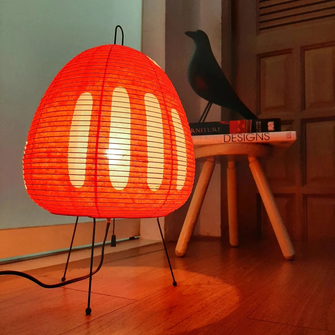 Japanese Paper Lantern Table Lamp Minimalist with Rice Paper Shade and Tripod Stand