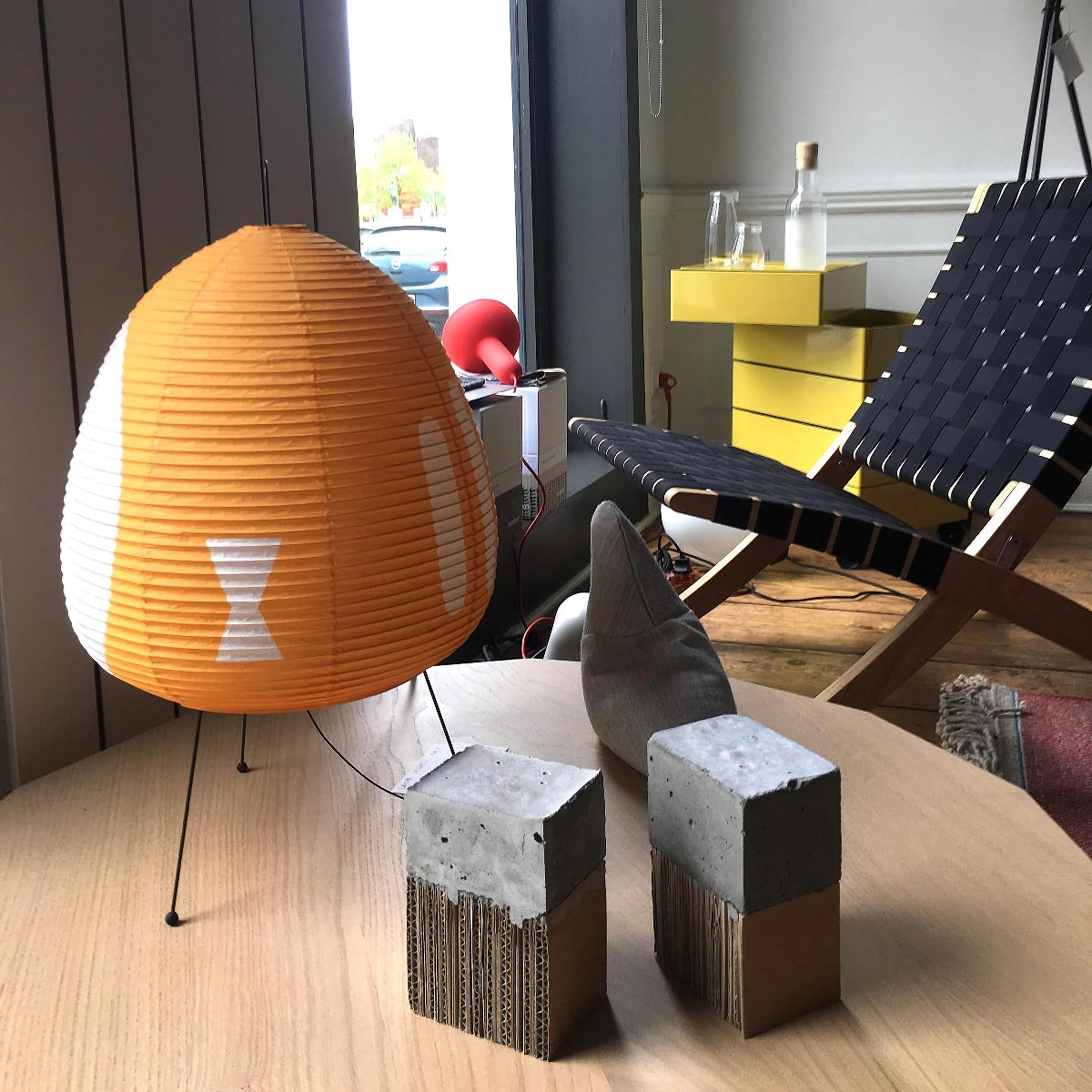 Japanese Paper Lantern Table Lamp Minimalist with Rice Paper Shade and Tripod Stand