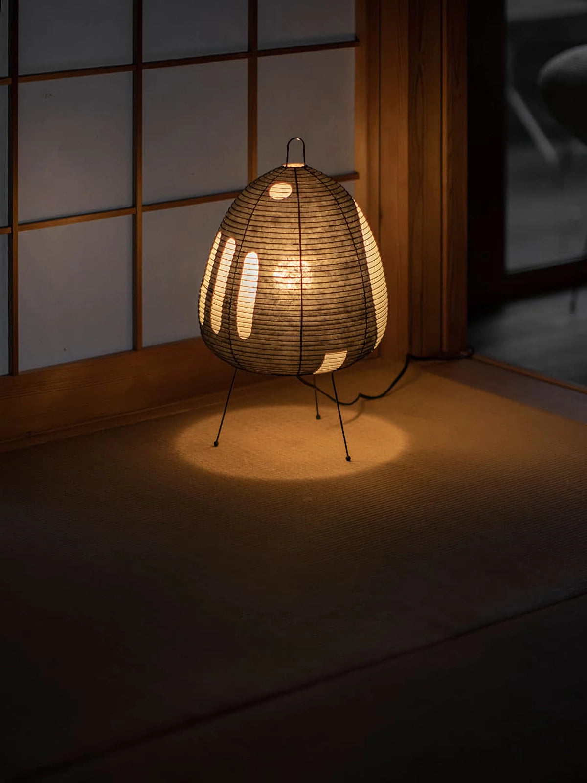 Japanese Paper Lantern Table Lamp Minimalist with Rice Paper Shade and Tripod Stand