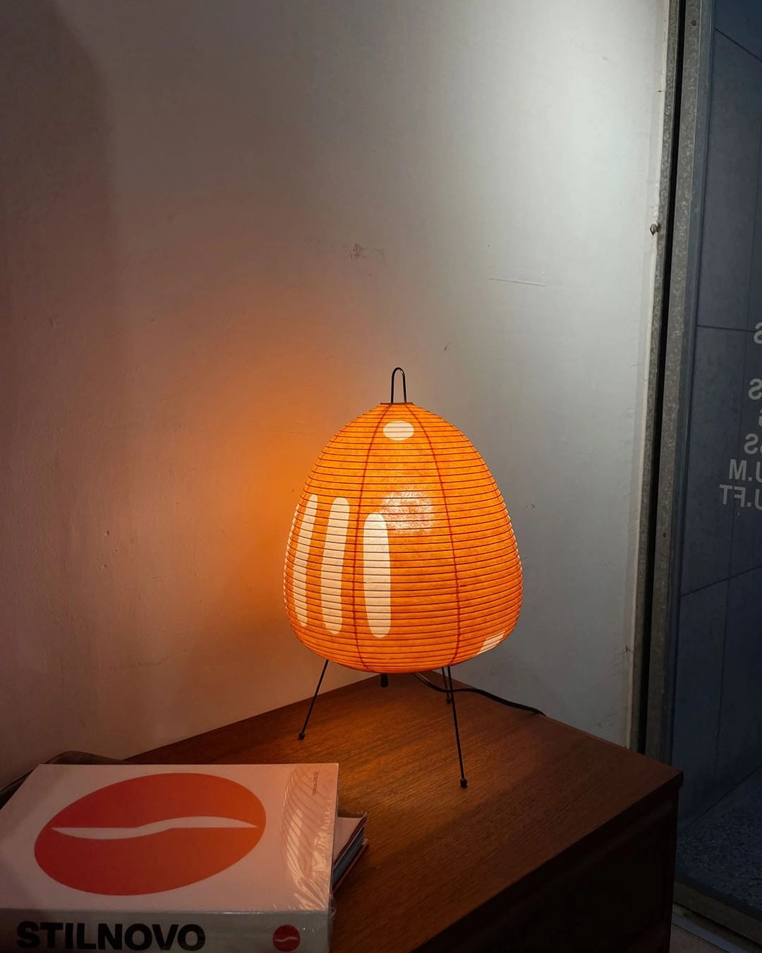 Japanese Paper Lantern Table Lamp Minimalist with Rice Paper Shade and Tripod Stand