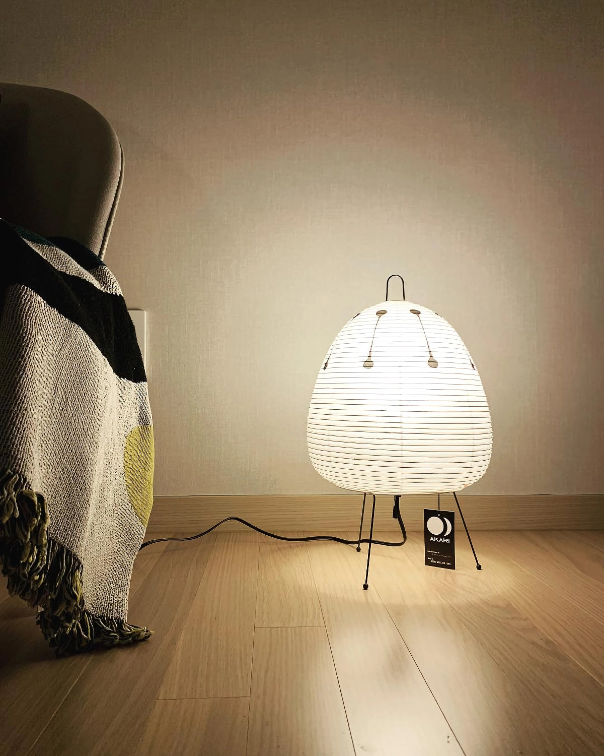 Japanese Paper Lantern Table Lamp Minimalist with Rice Paper Shade and Tripod Stand