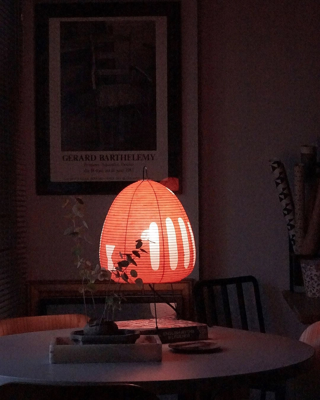 Japanese Paper Lantern Table Lamp Minimalist with Rice Paper Shade and Tripod Stand
