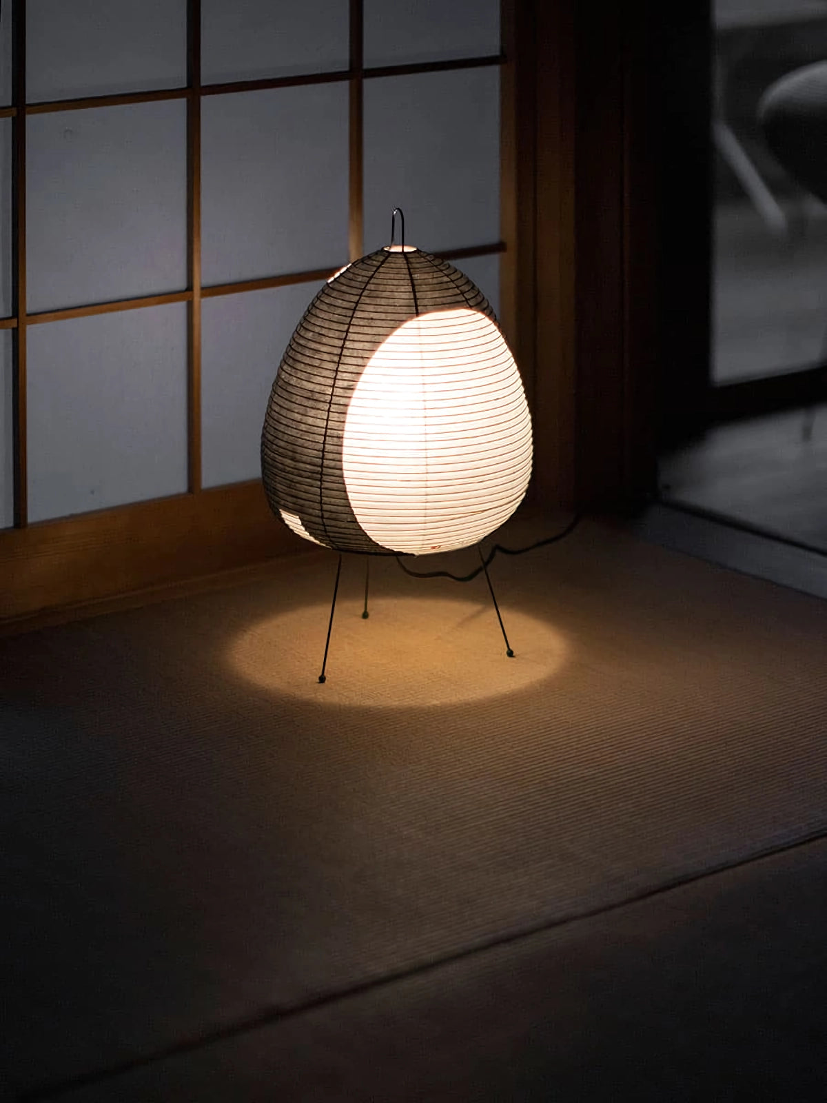 Japanese Paper Lantern Table Lamp Minimalist with Rice Paper Shade and Tripod Stand