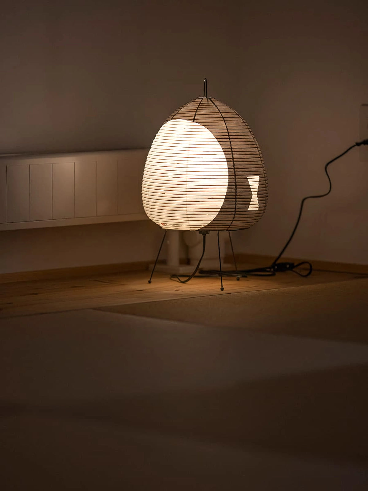 Japanese Paper Lantern Table Lamp Minimalist with Rice Paper Shade and Tripod Stand