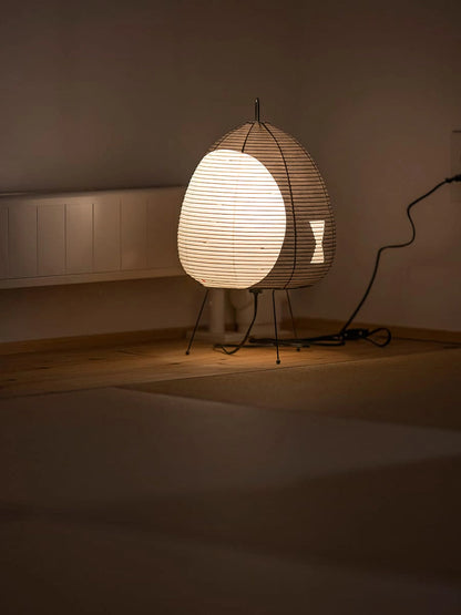 Japanese Paper Lantern Table Lamp Minimalist with Rice Paper Shade and Tripod Stand