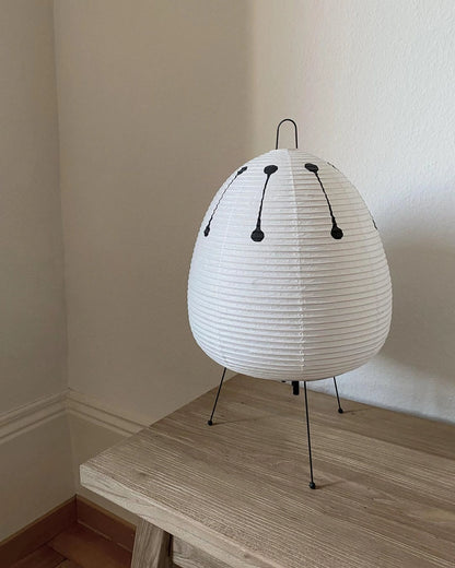 Japanese Paper Lantern Table Lamp Minimalist with Rice Paper Shade and Tripod Stand