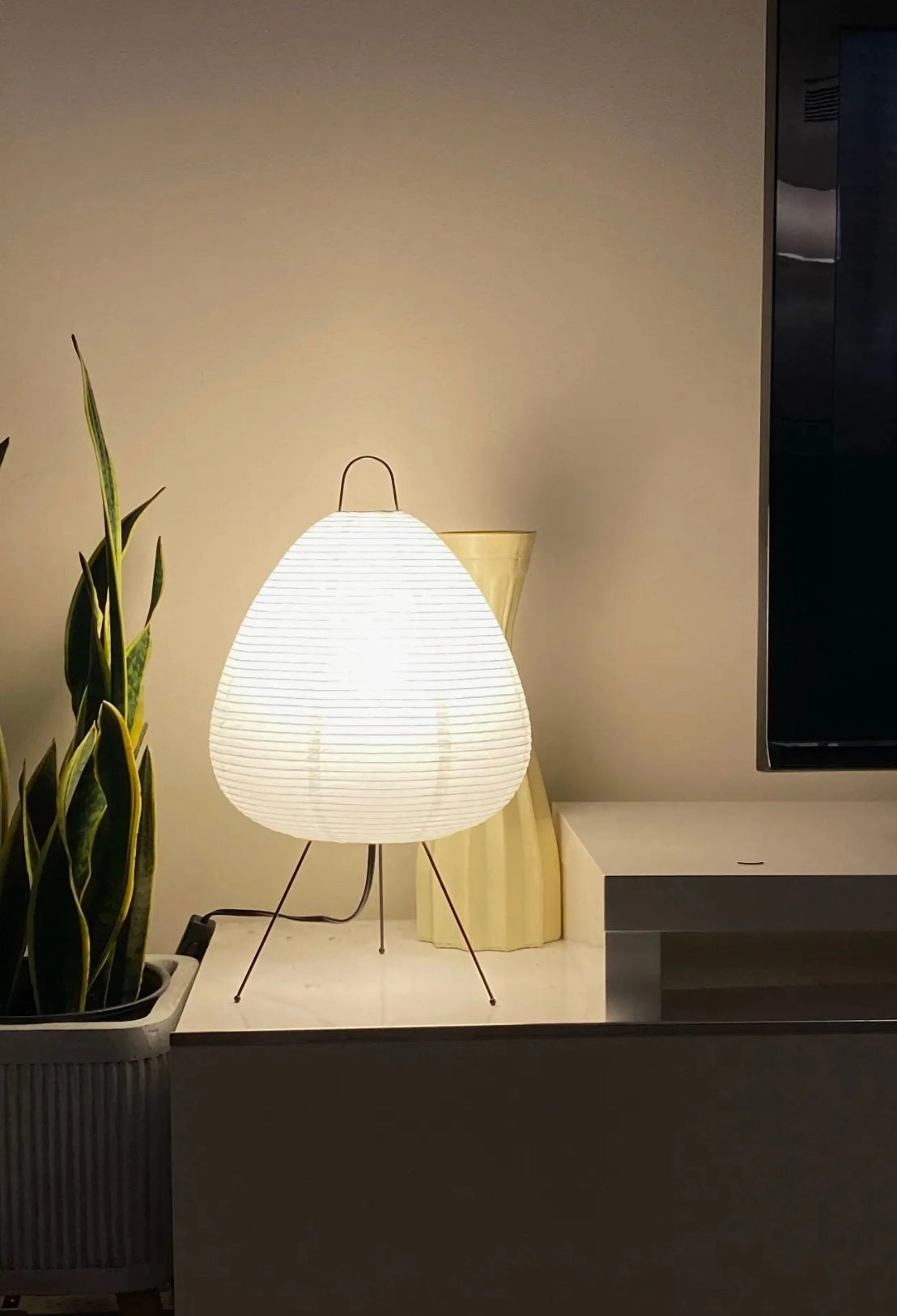 Japanese Paper Lantern Table Lamp Minimalist with Rice Paper Shade and Tripod Stand