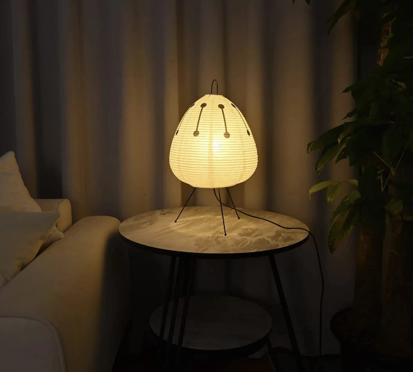 Japanese Paper Lantern Table Lamp Minimalist with Rice Paper Shade and Tripod Stand