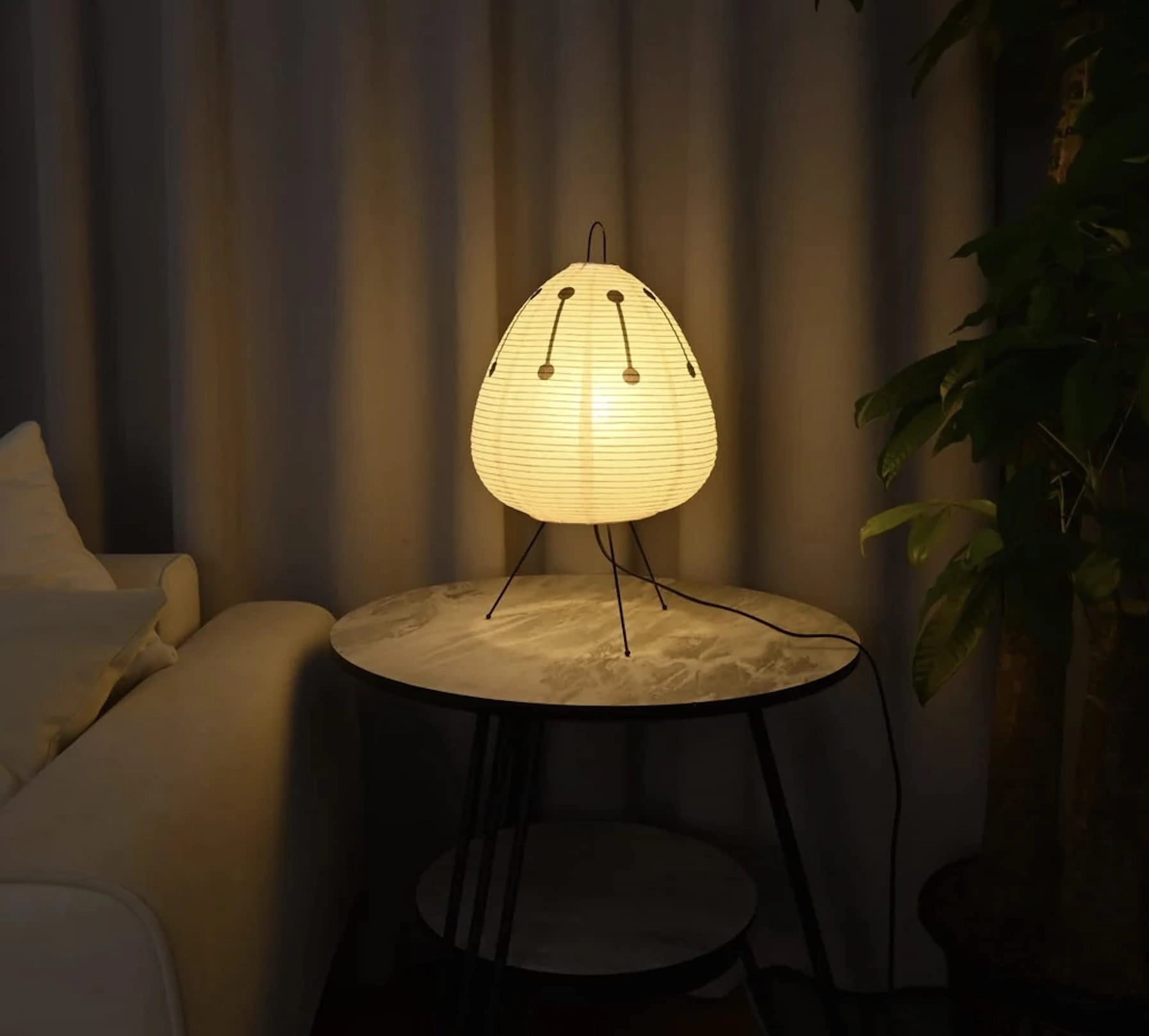 Japanese Paper Lantern Table Lamp Minimalist with Rice Paper Shade and Tripod Stand