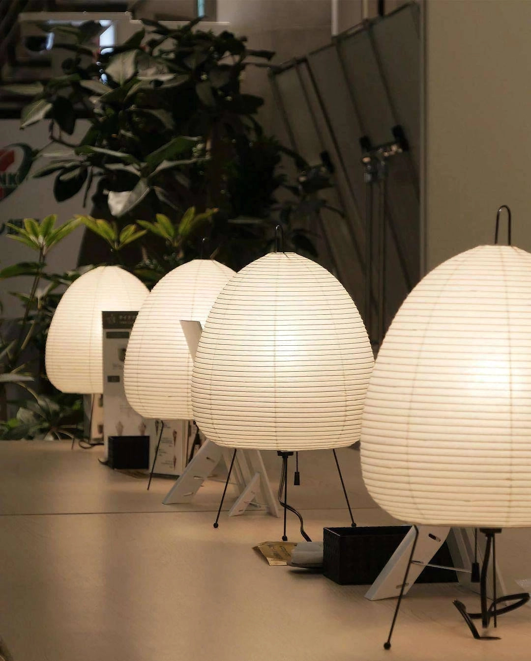 Japanese Paper Lantern Table Lamp Minimalist with Rice Paper Shade and Tripod Stand