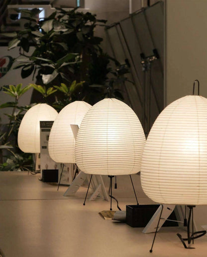 Japanese Paper Lantern Table Lamp Minimalist with Rice Paper Shade and Tripod Stand