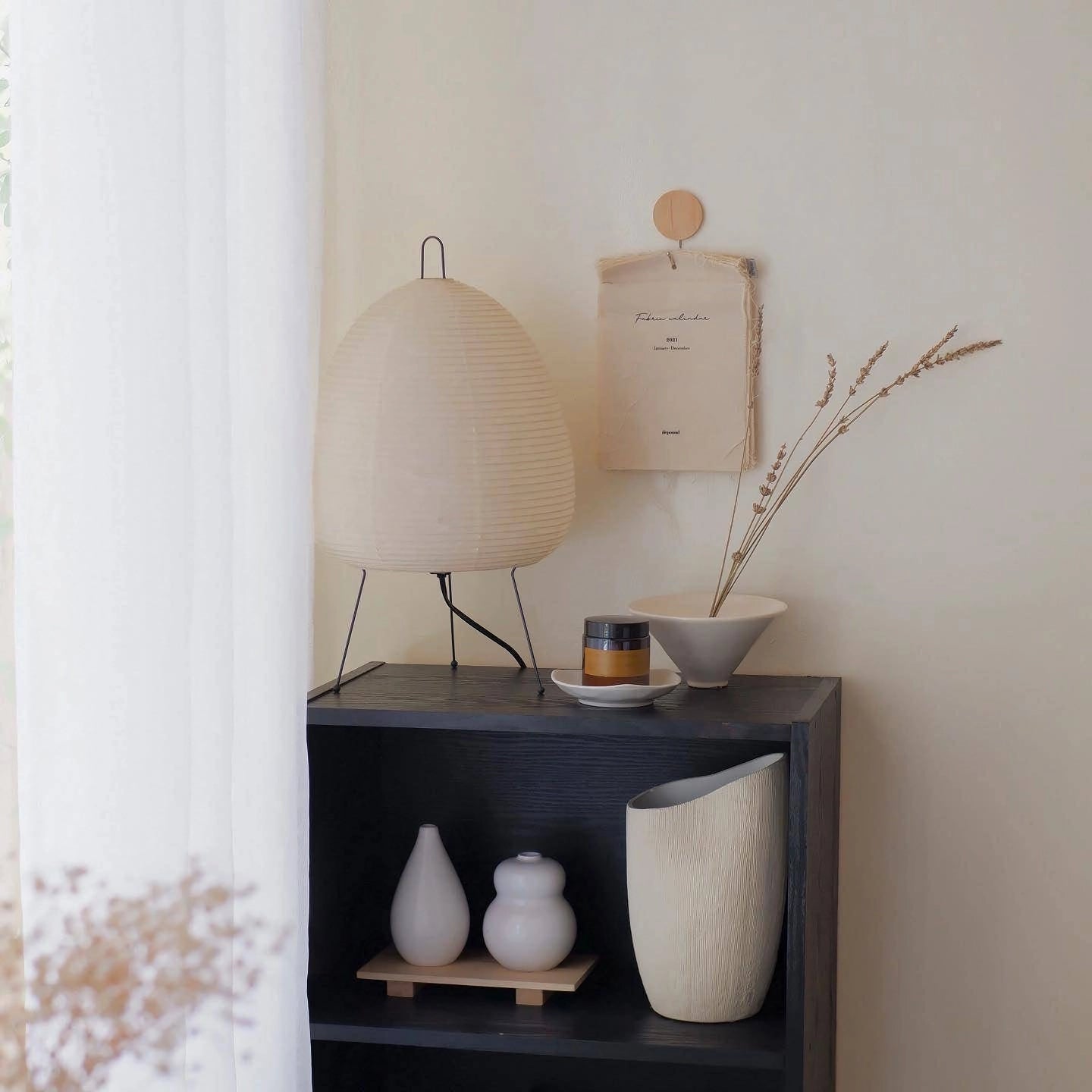 Japanese Paper Lantern Table Lamp Minimalist with Rice Paper Shade and Tripod Stand