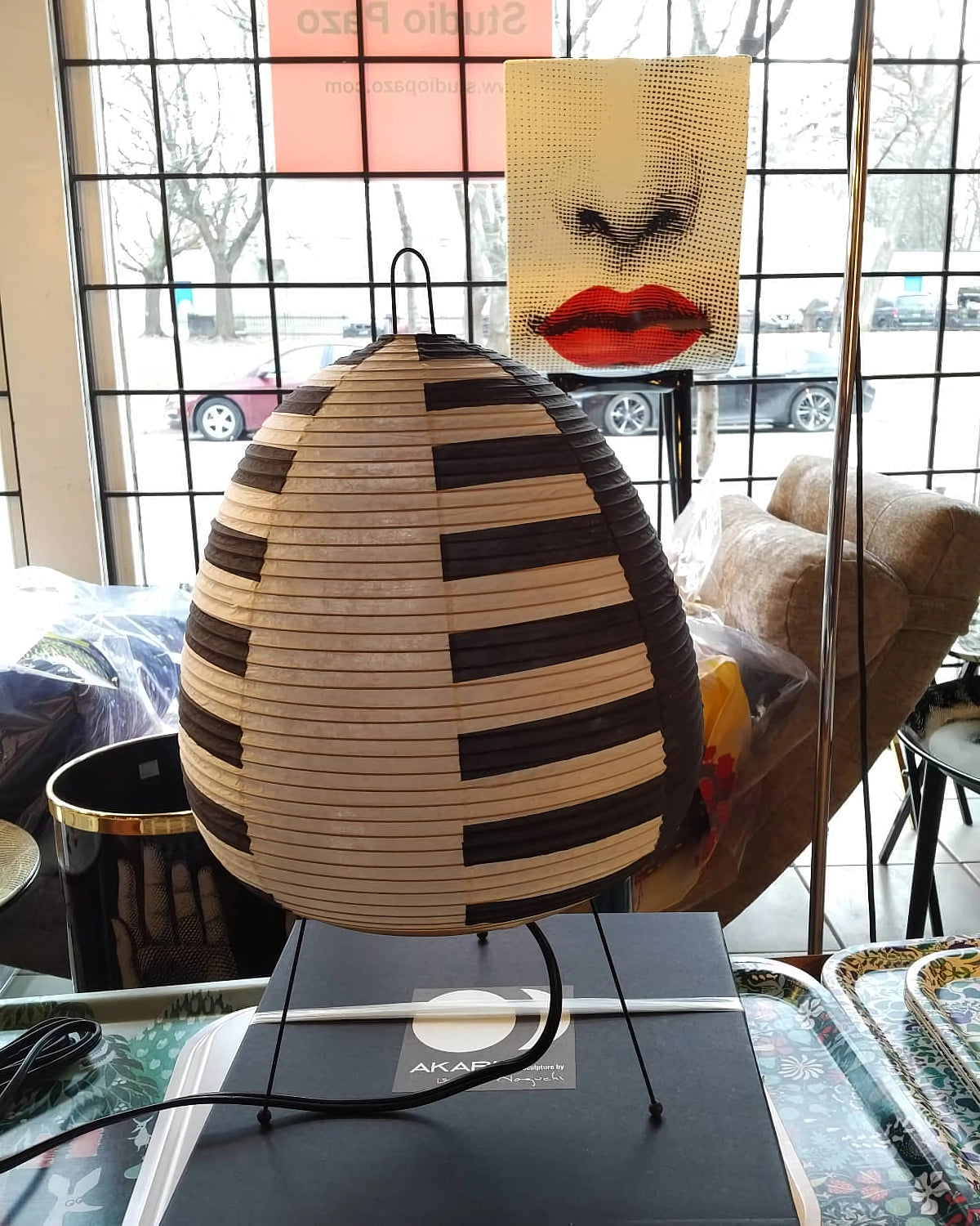 Japanese Paper Lantern Table Lamp Minimalist with Rice Paper Shade and Tripod Stand