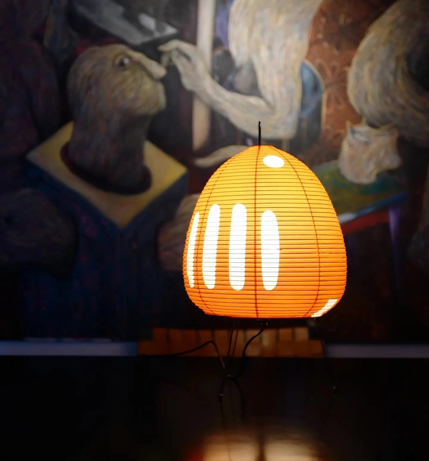 Japanese Paper Lantern Table Lamp Minimalist with Rice Paper Shade and Tripod Stand