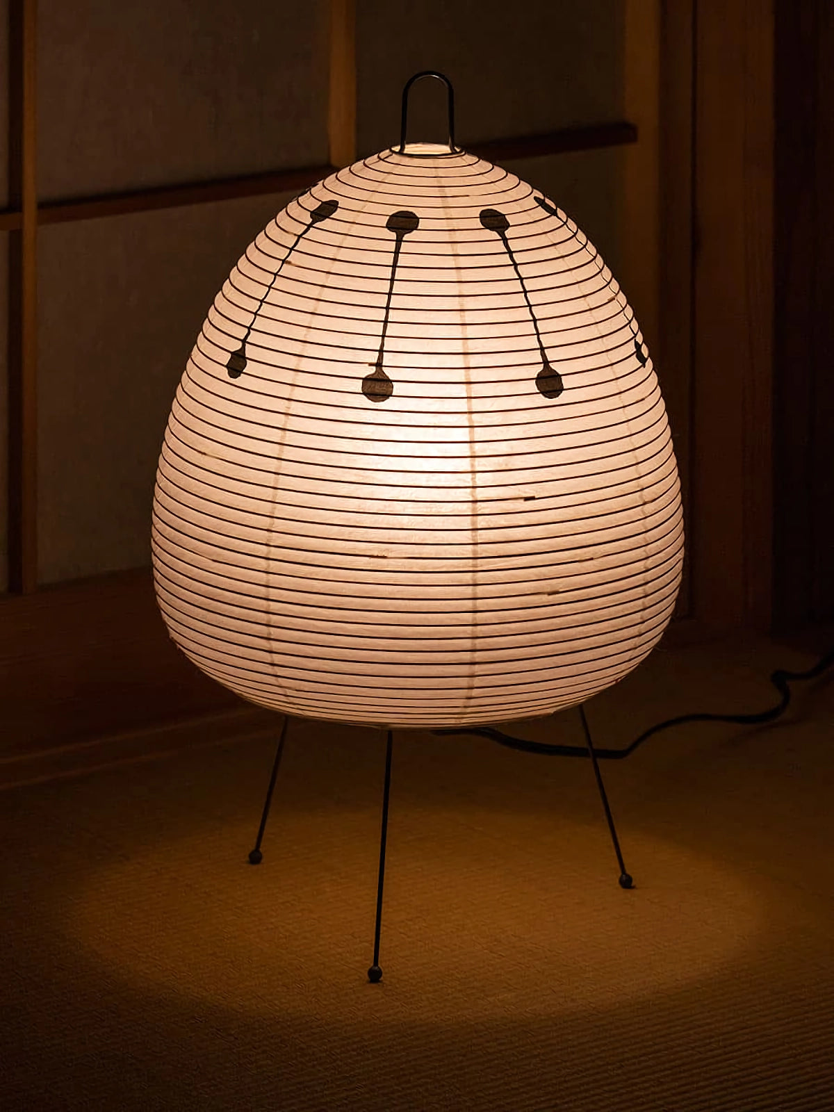 Japanese Paper Lantern Table Lamp Minimalist with Rice Paper Shade and Tripod Stand