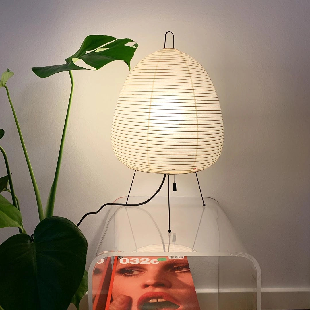 Japanese Paper Lantern Table Lamp Minimalist with Rice Paper Shade and Tripod Stand