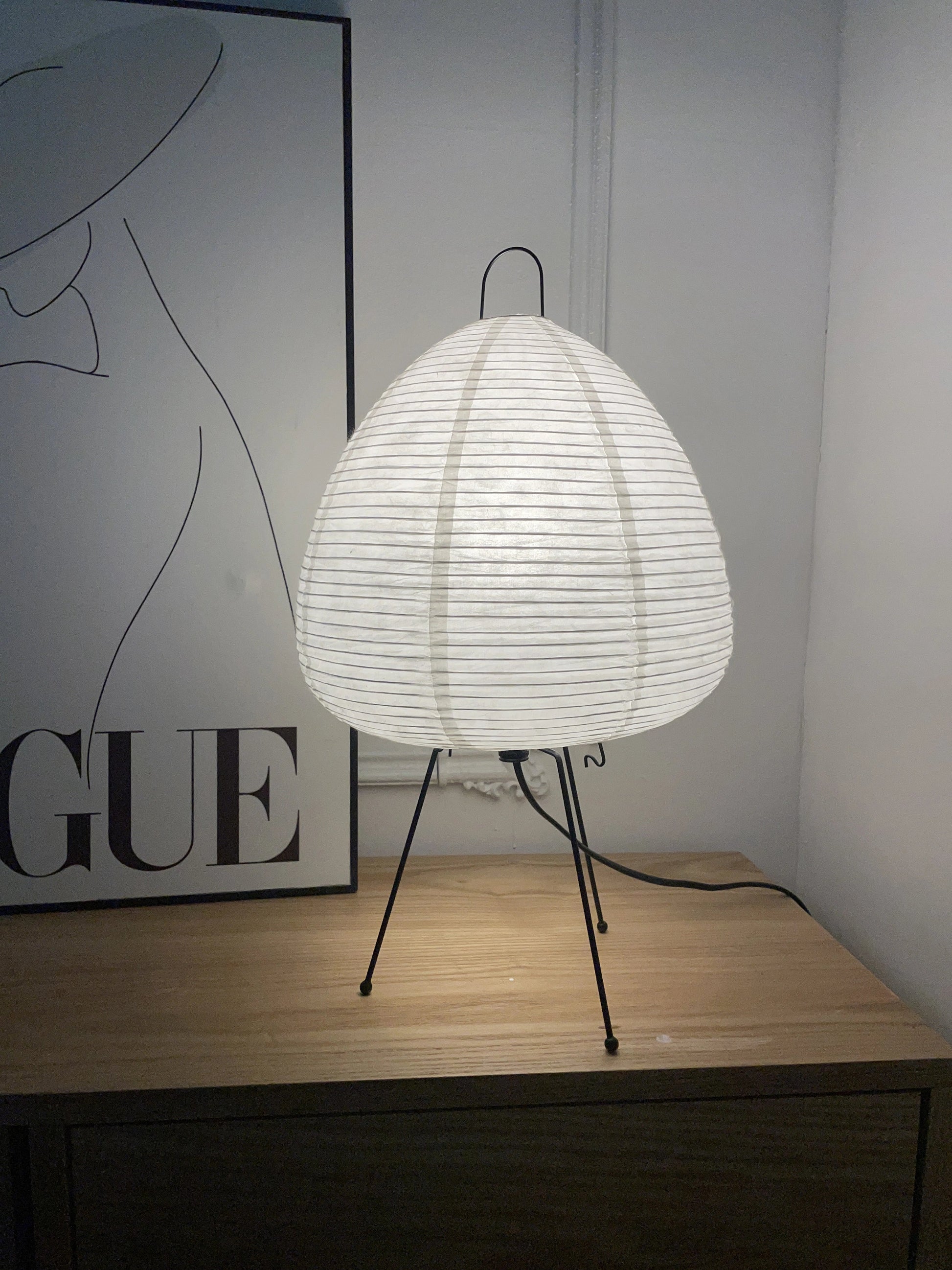 Japanese Paper Lantern Table Lamp Minimalist with Rice Paper Shade and Tripod Stand