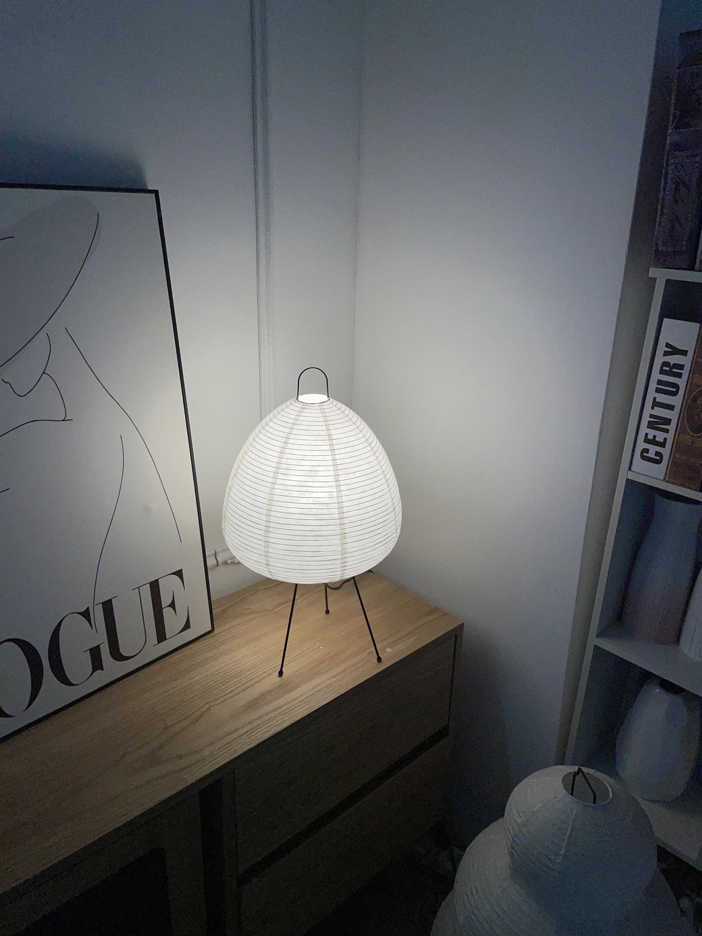 Japanese Paper Lantern Table Lamp Minimalist with Rice Paper Shade and Tripod Stand