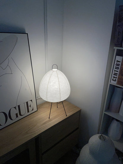 Japanese Paper Lantern Table Lamp Minimalist with Rice Paper Shade and Tripod Stand