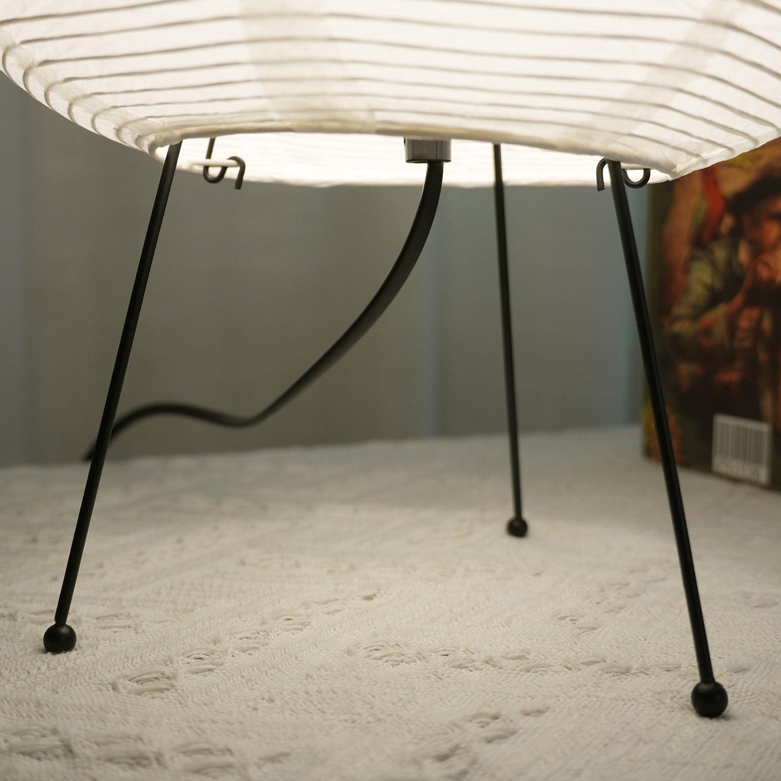 Japanese Paper Lantern Table Lamp Minimalist with Rice Paper Shade and Tripod Stand