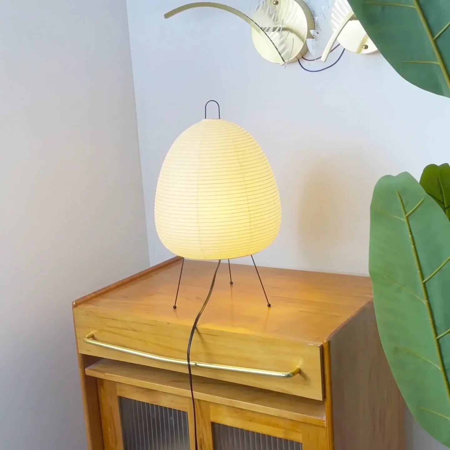 Japanese Paper Lantern Table Lamp Minimalist with Rice Paper Shade and Tripod Stand