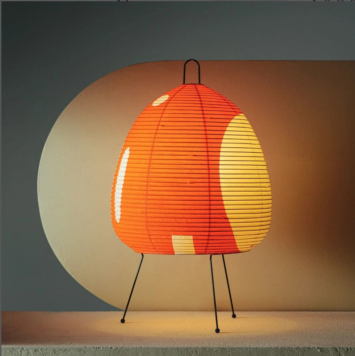 Japanese Paper Lantern Table Lamp Minimalist with Rice Paper Shade and Tripod Stand