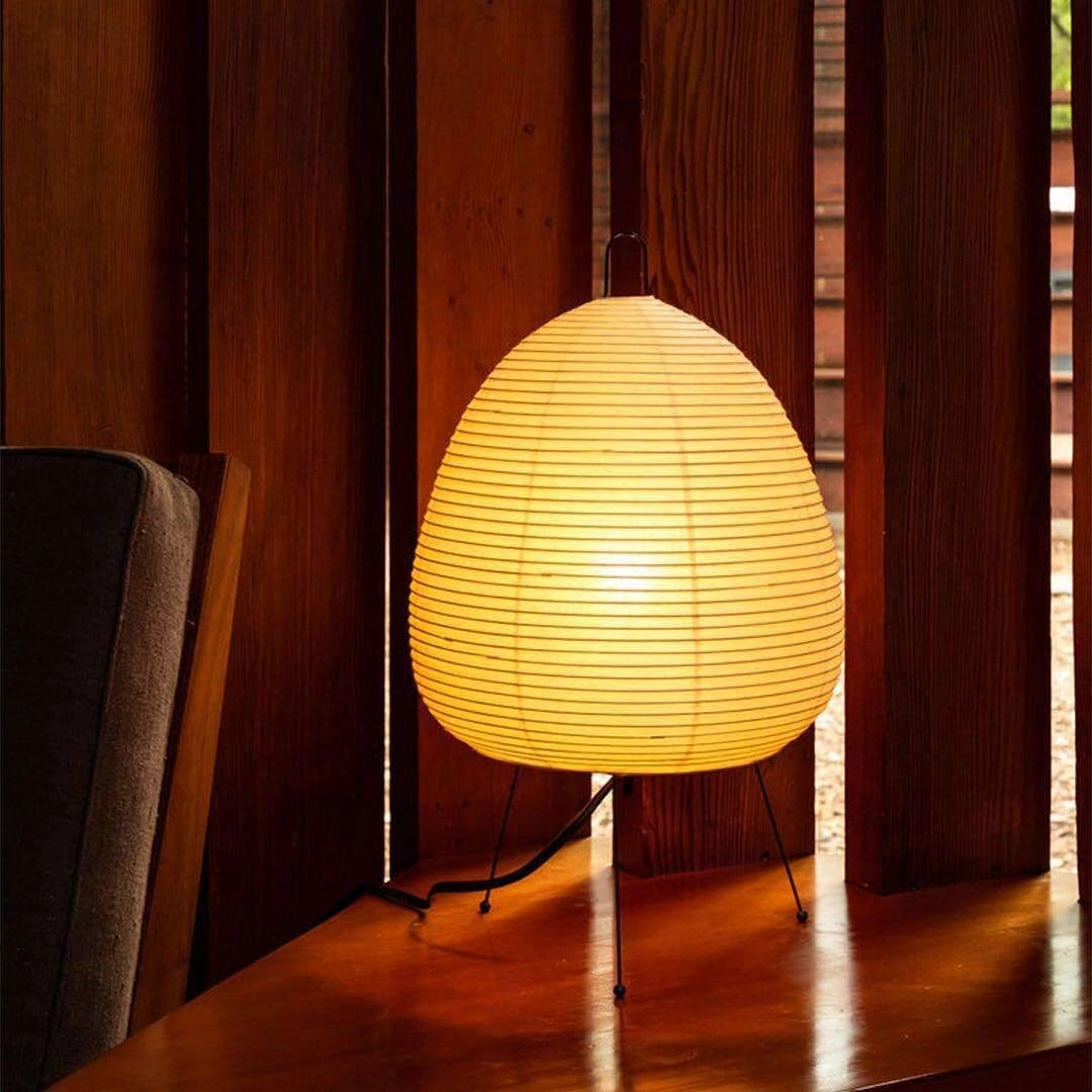 Japanese Paper Lantern Table Lamp Minimalist with Rice Paper Shade and Tripod Stand
