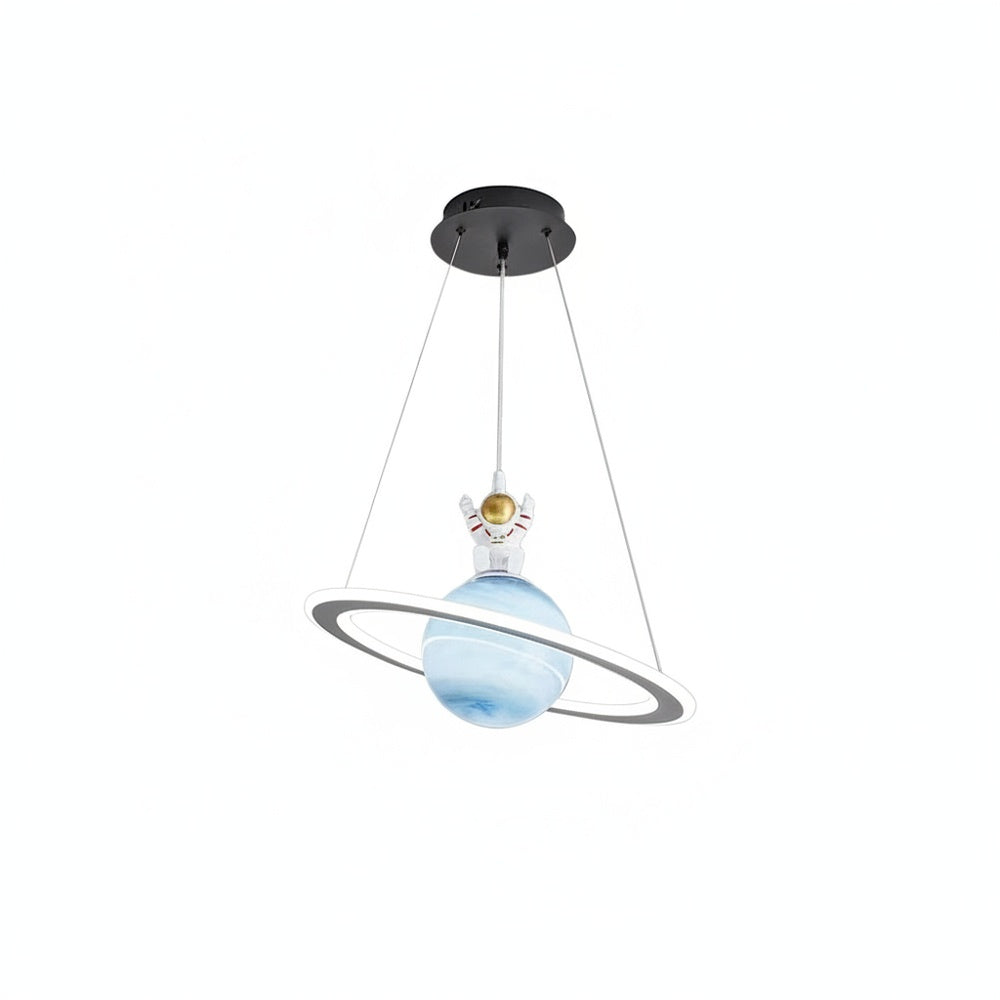 Kids Pendant Lamp Modern Planet Shape with Astronaut Figure and Adjustable Height