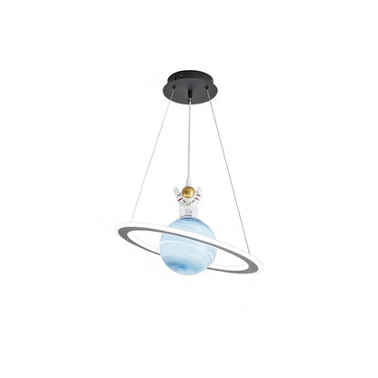Kids Pendant Lamp Modern Planet Shape with Astronaut Figure and Adjustable Height