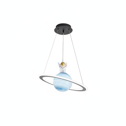 Kids Pendant Lamp Modern Planet Shape with Astronaut Figure and Adjustable Height