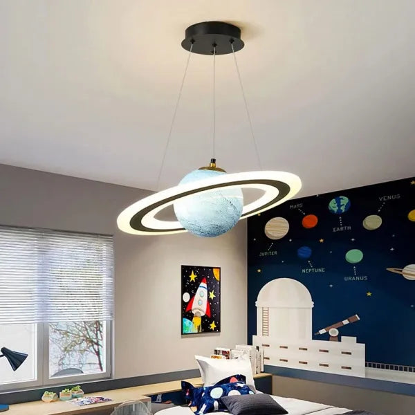 Kids Pendant Lamp Modern Planet Shape with Astronaut Figure and Adjustable Height