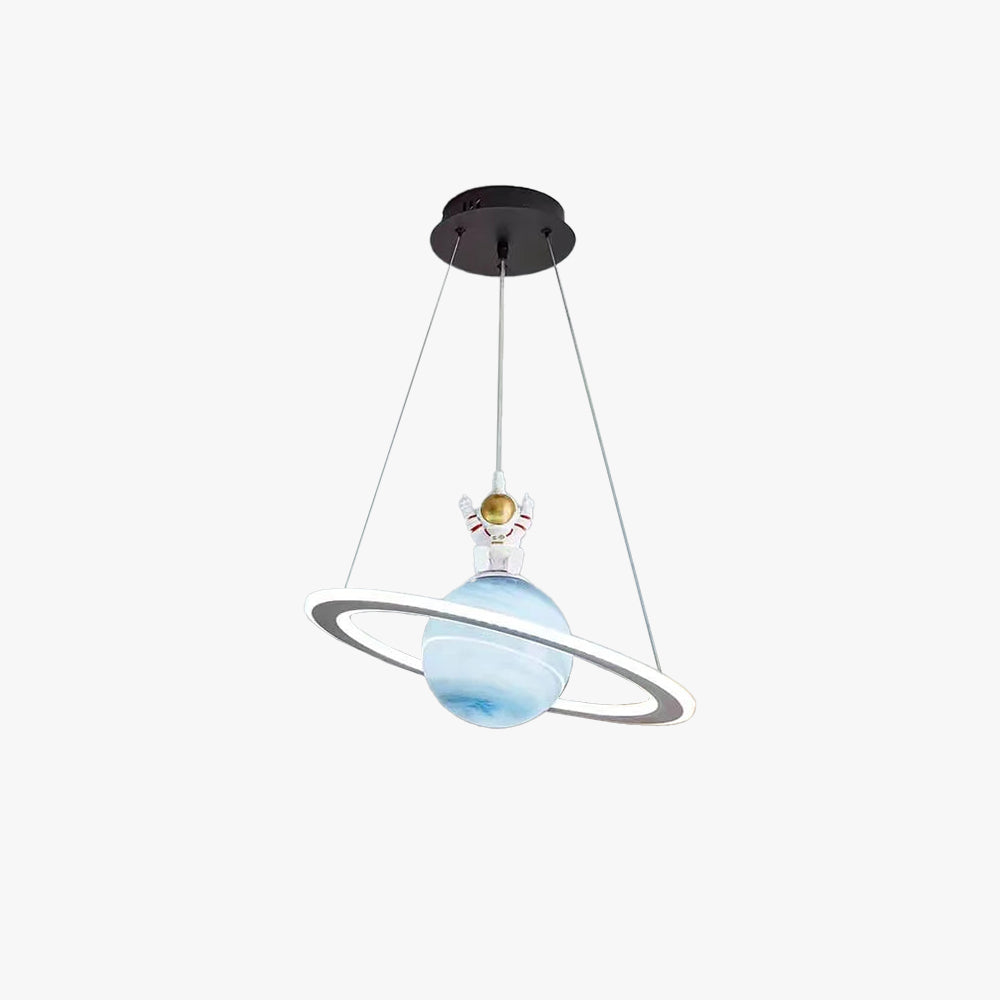 Kids Pendant Lamp Modern Planet Shape with Astronaut Figure and Adjustable Height