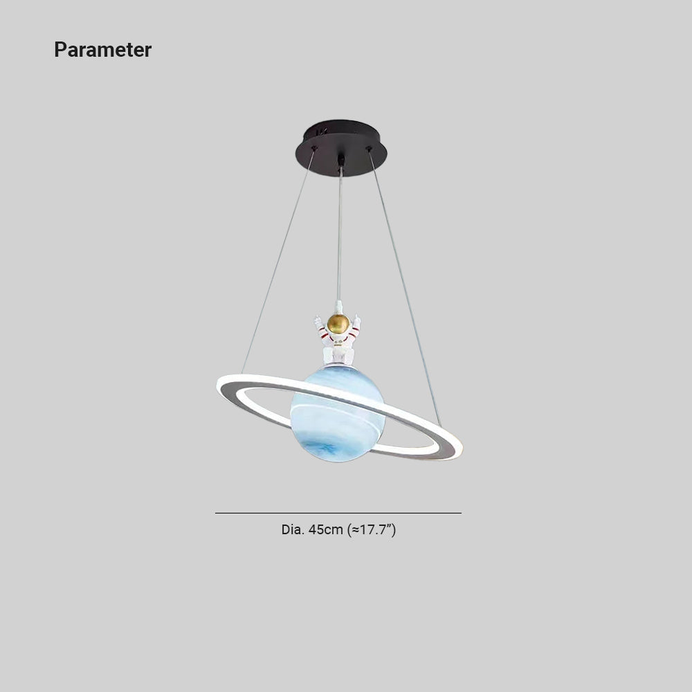 Kids Pendant Lamp Modern Planet Shape with Astronaut Figure and Adjustable Height