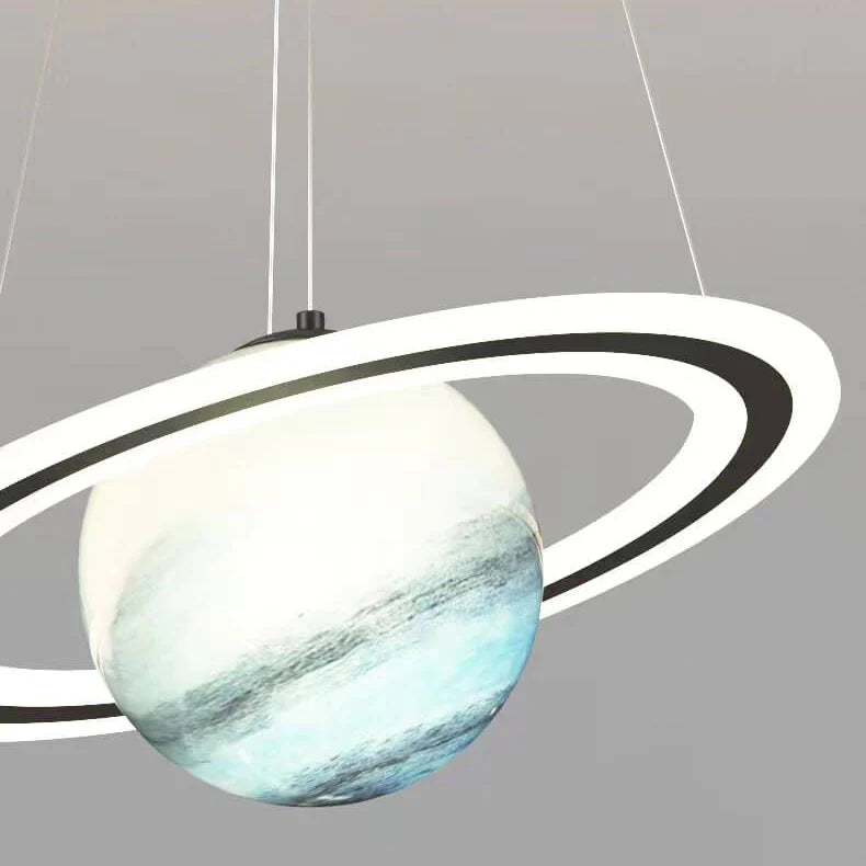 Kids Pendant Lamp Modern Planet Shape with Astronaut Figure and Adjustable Height