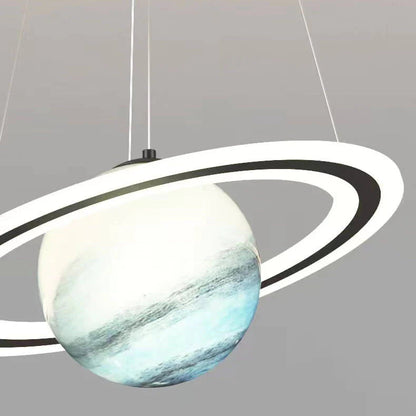 Kids Pendant Lamp Modern Planet Shape with Astronaut Figure and Adjustable Height