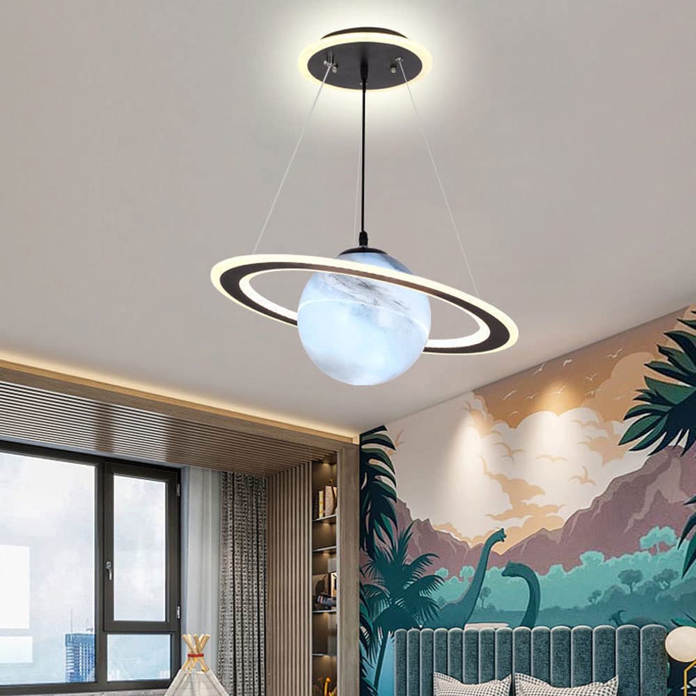 Kids Pendant Lamp Modern Planet Shape with Astronaut Figure and Adjustable Height