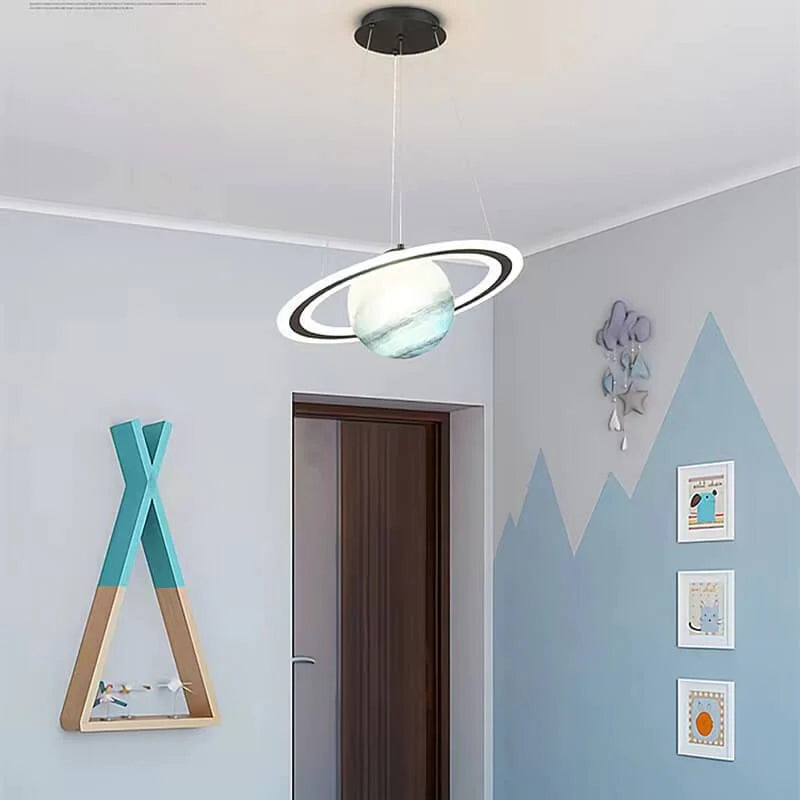 Kids Pendant Lamp Modern Planet Shape with Astronaut Figure and Adjustable Height