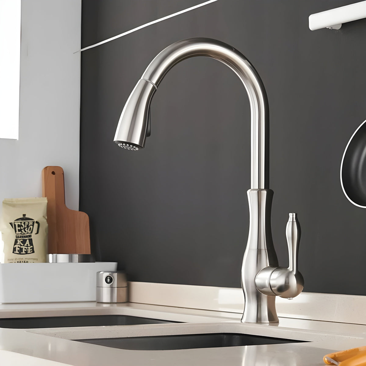 Kitchen Faucet with Pull-Down Spray Head and 360° Rotating Spout