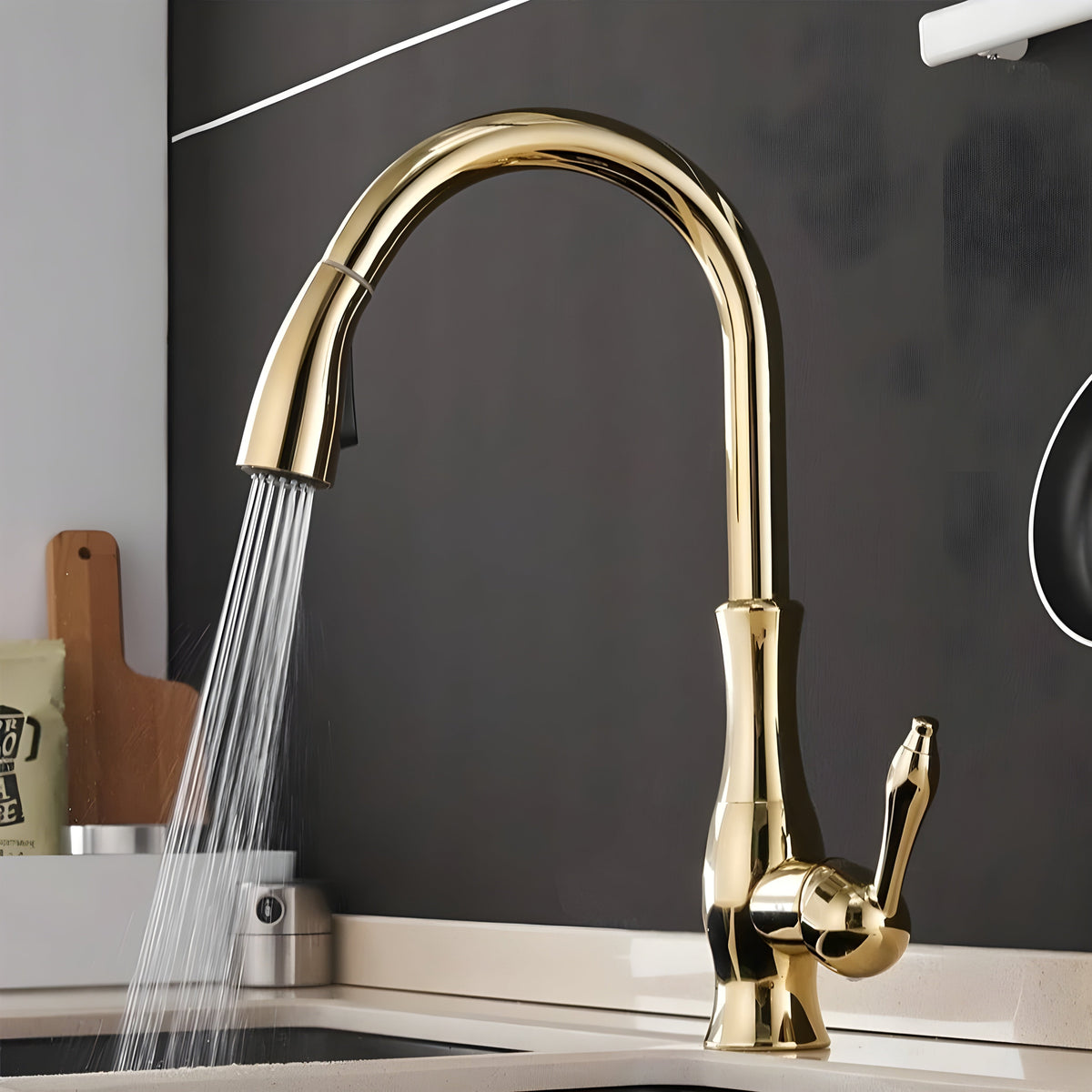 Kitchen Faucet with Pull-Down Spray Head and 360° Rotating Spout